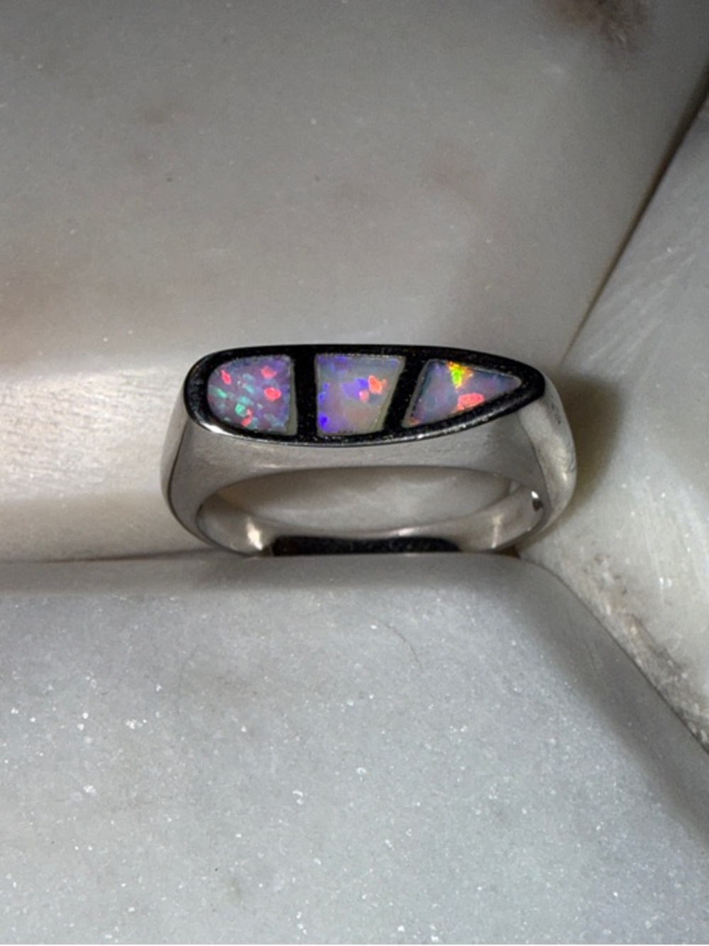 Sterling Silver Opal Inlay Women's Ring - Multicolor Opal